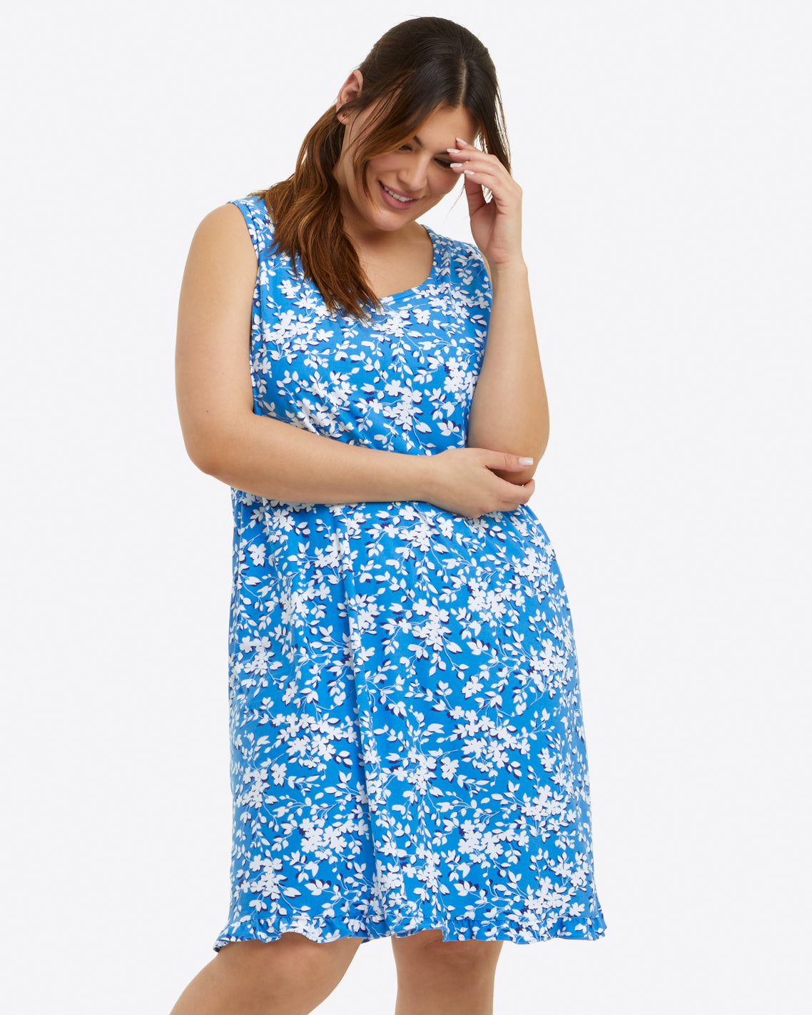 Ruffle Nightie in Blue Shadow Floral ...